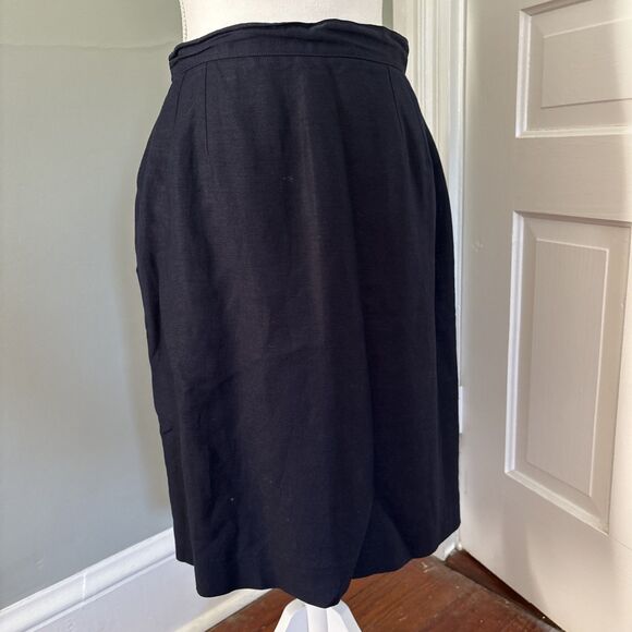 Vintage Lands' End Linen Blend Navy Blue Midi Pencil Skirt Women's Size 10 - Picture 1 of 5